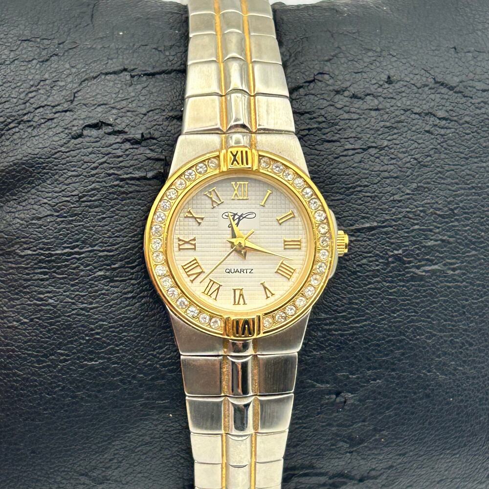Worthington Two Tone Crystal Bezel Women’s Quartz Watch Working New Battery
